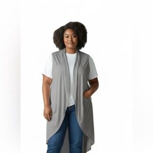 Shawl Dawls Heather Gray Open Concept Jersey Stretch Knit Vest OS Duster Length